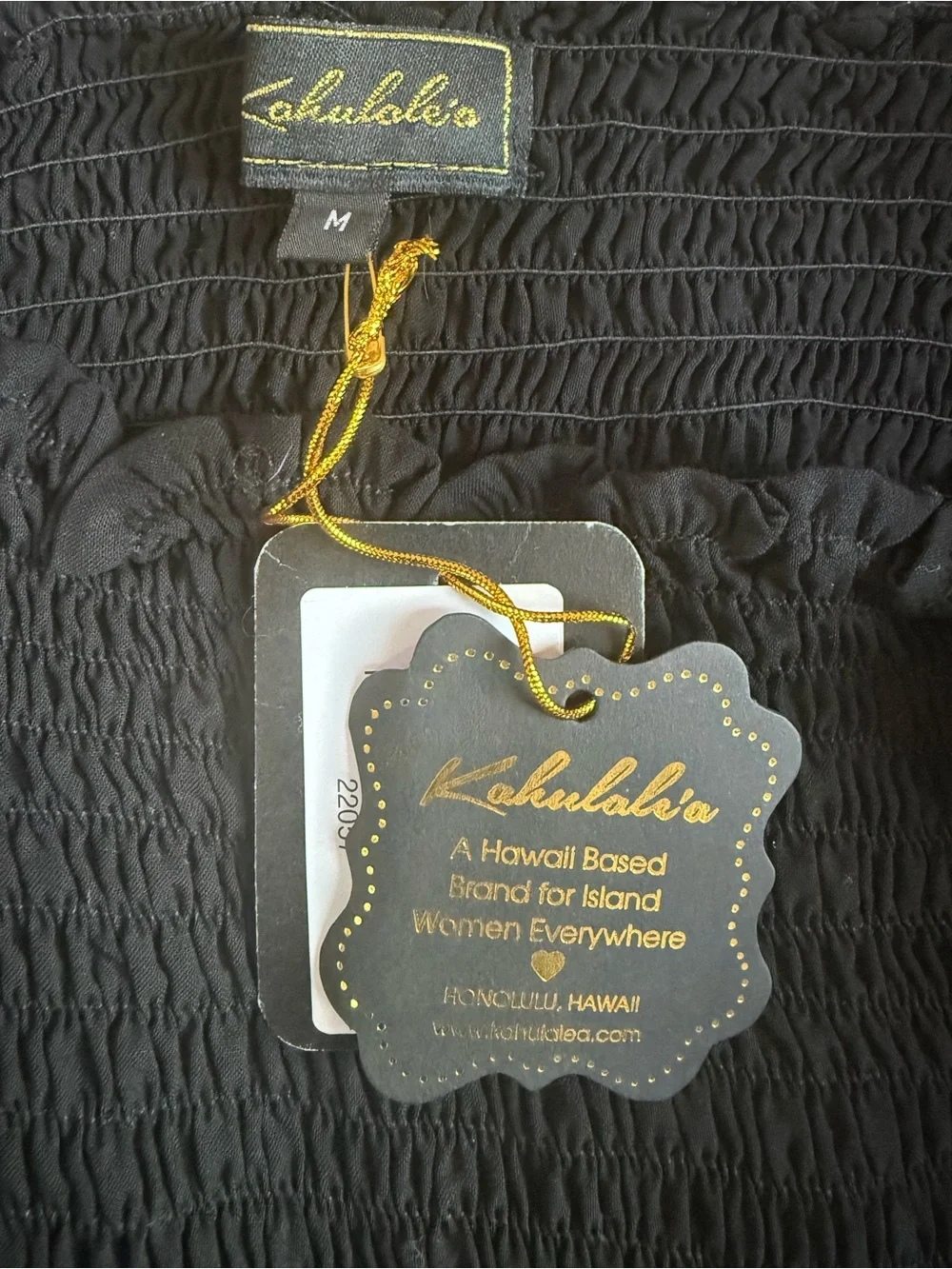 NWT Kahulalea Aulia Off Shoulder Black Gold Embroidered Dress M - Picture 6 of 7